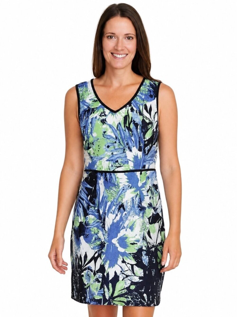 Nine West Sleeveless Sheath Dress--Blue Green Abstract Floral Print | Size 8